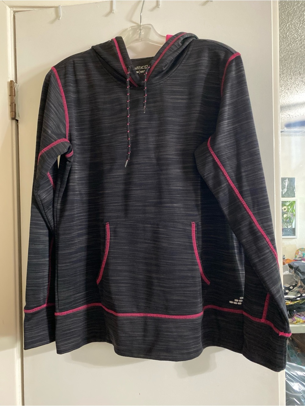 bcg Dark Heather Gray Hooded Pullover with Pink Stitching